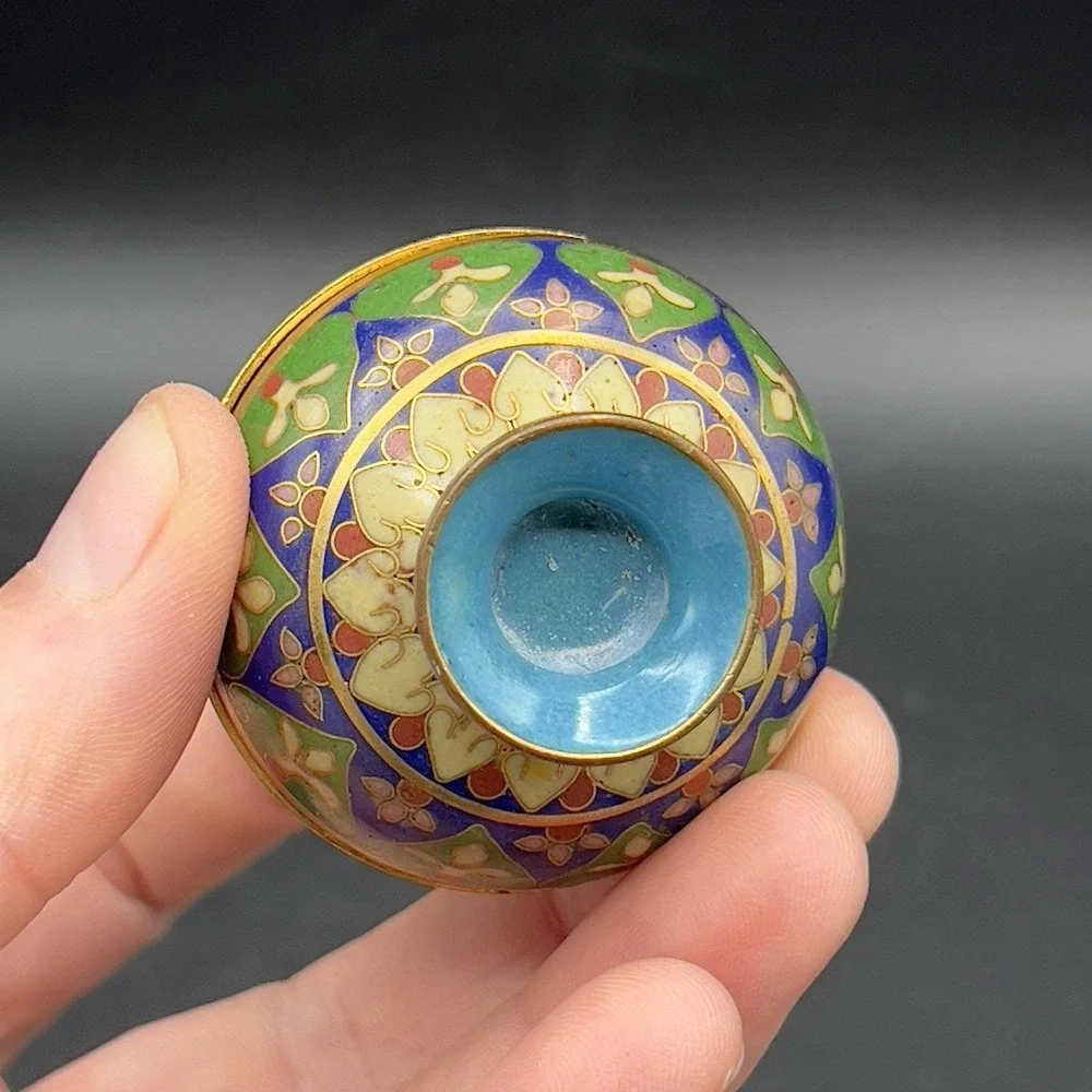 Brass Cloisonne Urn Vase Dish Compote with Lid Floral Design 2